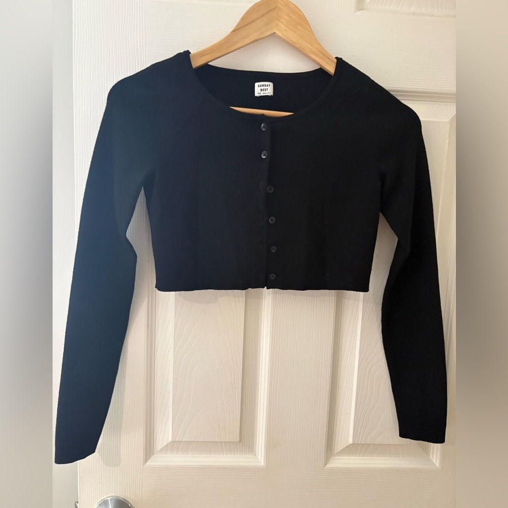 Sunday Best Aritzia Izzy cropped black cardigan button front size XXS - Picture 2 of 11